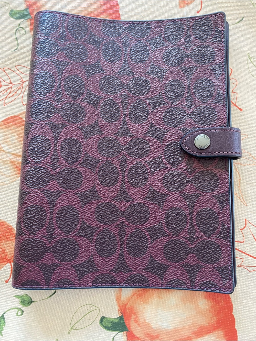 Coach Notebook Cover in Burgundy and Black Signature Print
